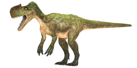 Realistic rendering of a fierce dinosaur roaring.