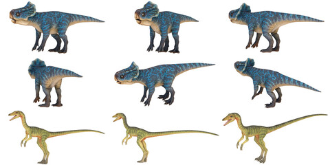 Colorful dinosaur figures on white background
