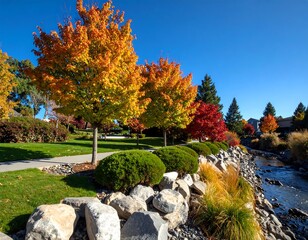 Autumnal park scene by a stream