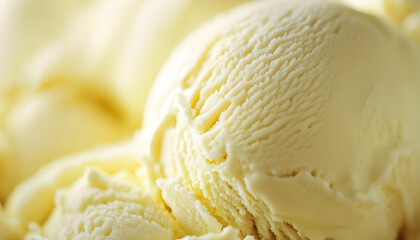 Creamy vanilla ice cream scoop, close-up, with soft blurred background