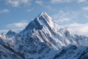 Majestic Snow-Capped Mountain Peak Under a Bright Sky, a Breathtaking Natural Wonder