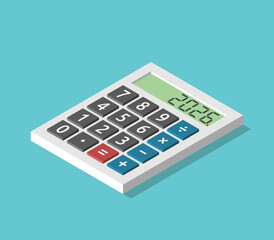 Isometric calculator with 2026 year text on display. Accounting, tax, economy, finance, science, education, mathematics concept. Flat design. EPS 8 vector illustration, no transparency, no gradients