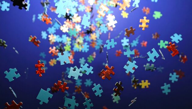 Colorful jigsaw puzzle pieces falling - Powered by Adobe