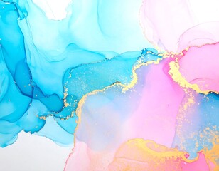 Abstract fluid art with flowing pastel colors and gold accents