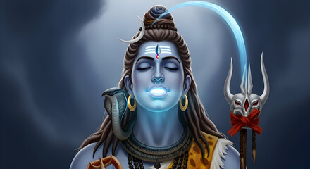 Obraz premium Lord Shiva in deep meditation with the river Ganga
