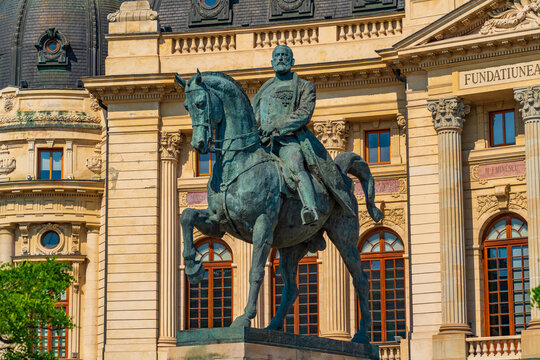 Equestrian statue of Carol I on Calea Victoriei in Bucharest, Romania