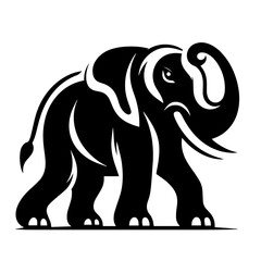 Black and white vector silhouette of an elephant on white background
