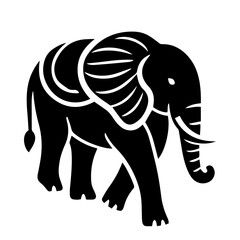Black and white vector silhouette of an elephant on white background