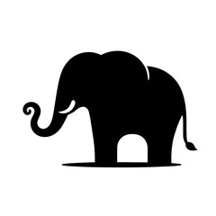 Black and white vector silhouette of an elephant on white background