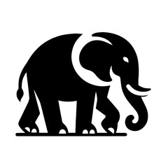Black and white vector silhouette of an elephant on white background