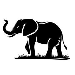 Black and white vector silhouette of an elephant on white background