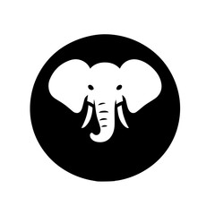 Black and white vector silhouette of an elephant on white background