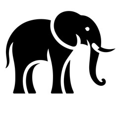 Black and white vector silhouette of an elephant on white background