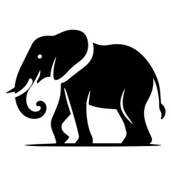 Black and white vector silhouette of an elephant on white background