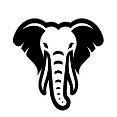 Black and white vector silhouette of an elephant on white background