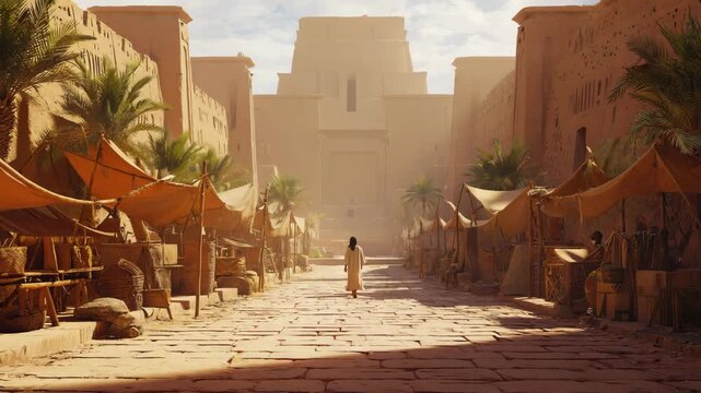 Golden Hour Walk Through an Ancient Desert Bazaar Street

