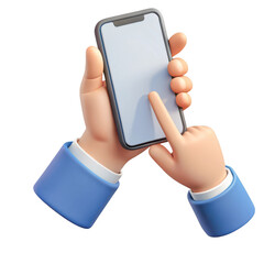 3d render of hands holding smartphone isolated on transparent background