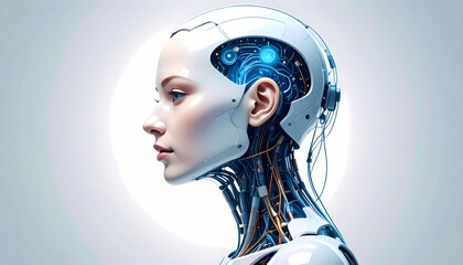 Futuristic android head profile view