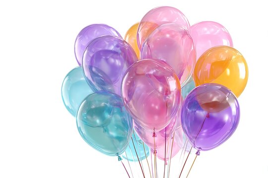 Luxury transparent balloons in vibrant colors on white background cutout
