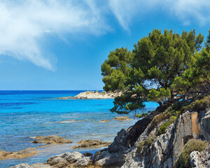 Fototapeta premium Aegean sea coast landscape, view near Karidi beach (Chalkidiki, Greece).