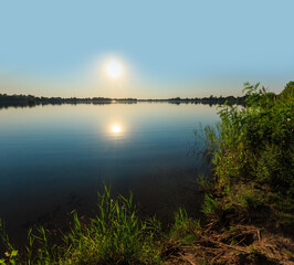 Summer sunset lake calm beach