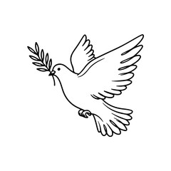 Fototapeta premium Flying dove holding an olive branch as a sign of peace line art vector icon for apps and websites