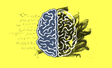 Contemporary Collage of a Human Brain Split by Hemisphere