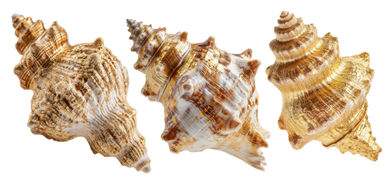 Beautiful golden seashells showcasing intricate patterns and textures