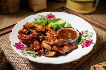 Grilled intestines, Roasted pork Chitterlings, Thai call Sai-On Yang, Thai food	