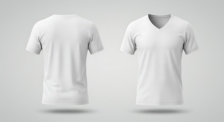 Blank white v neck t shirt mockup front and back view