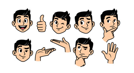 Fototapeta premium Cartoon face expressions vector set with different male character emotions
