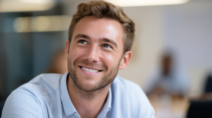 Fototapeta premium Excited Businessman in Team Meeting with Innovative Vision