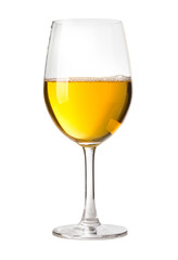 Glass of white wine standing on white background