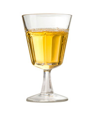 Glass of white wine showing tiny bubbles rising to the surface