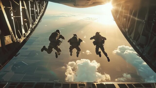 A group of people flying through the air, possibly during an adventure or a thrilling experience
