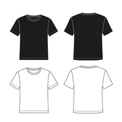 Classic Crew Neck Short Sleeve T Shirt Mockup Front and Back View in Black and White for Apparel Design and Fashion Presentation