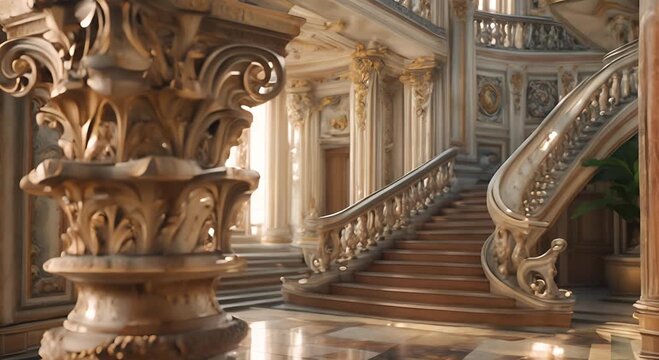 Close-up of a Detailed Ornate Capital Column in a Grand Hallway