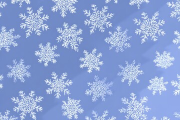 White snowflakes with intricate patterns on plain white or blue backdrop
