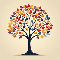 Naklejka premium Elegant Tree with Ribbon-Shaped Leaves in Soft Natural Colors – Clean Vector Art on White Background 