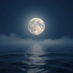 Tranquil Night Scene Moonlight Over Ocean Waters at Dusk or Dawn