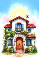 Charming Spanish-style house illustration