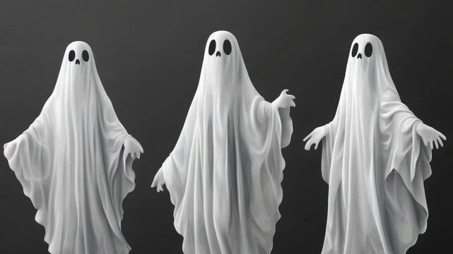 A trio of transparent apparitions stand together, possibly spirits or supernatural beings