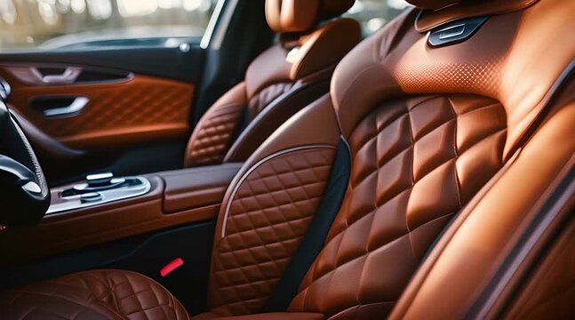 Luxury Car Interior with Blue Leather Seats and Diamond Stitch