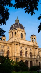 Obraz premium Ancient European museum facade, golden hour