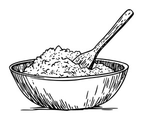 hand drawn bowl of mashed potatoes with spoon – outline vector illustration