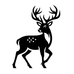Black and white vector silhouette of an deer on white background