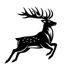 Black and white vector silhouette of an deer on white background