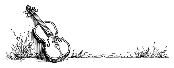 violin outdoors – monochrome musical instrument illustration © Kaz