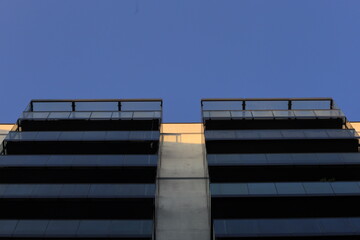 Balconies on the building view from below