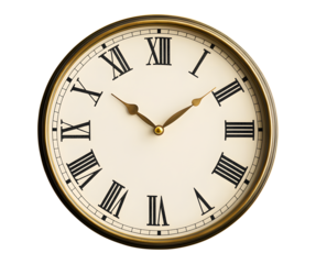 Classic Wall Clock with Roman Numerals time vintage isolated on a transparent background